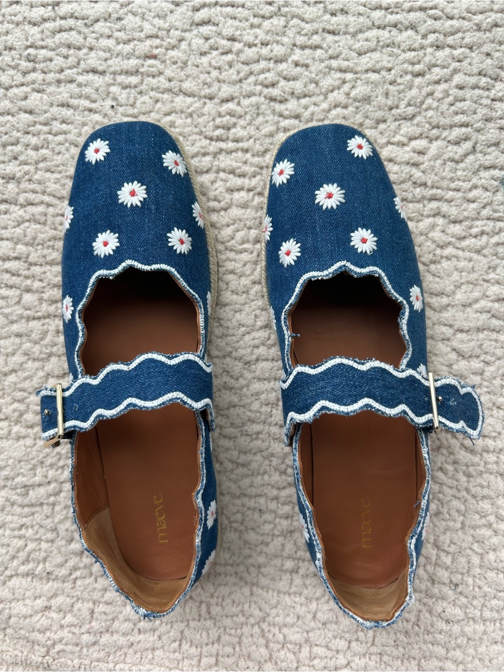 Maeve Denim Blue Daisy Espadrilles size 8- worn once - like new